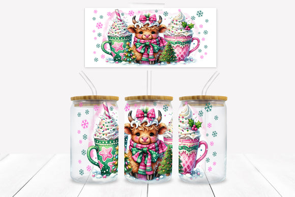 UVD 187 Christmas Highland - 16 oz Glass Cup Wrap