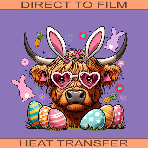 Easter Highland Cow | Ready to Press Heat Transfer 12 x 12