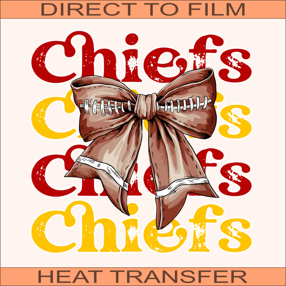 KCC43 Chiefs Football Bow | Ready to Press Heat Transfer 12