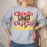 KCC43 Chiefs Football Bow | Ready to Press Heat Transfer 12" x 12"