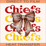 KCC43 Chiefs Football Bow | Ready to Press Heat Transfer 12" x 12"