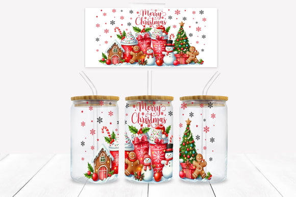 UVD 188 Merry Christmas - 16 oz Glass Cup Wrap