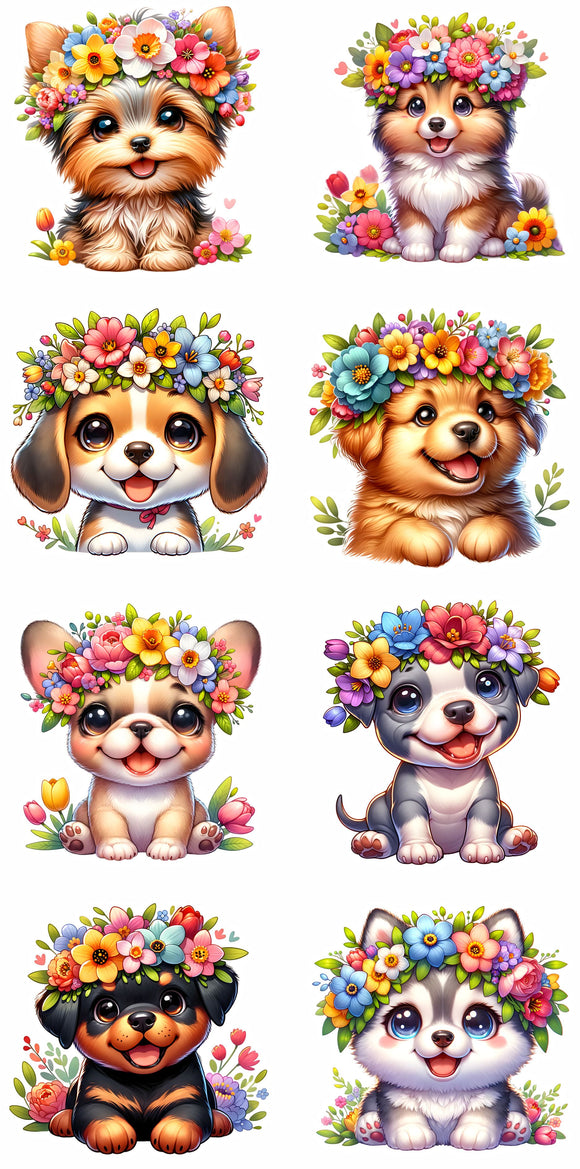 UVD 108 Floral Puppies - Premium UV Decal Pack - Set of 8 High-Quality Designs