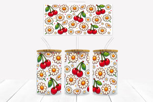 UVD 149 GC16 Flowers and Cherries - 16 oz Glass Cup Wrap