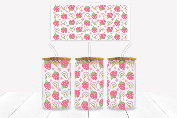 UVD 152 GC16 Stawberries and Rainbows - 16 oz Glass Cup Wrap