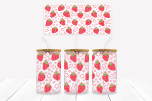 UVD 153 GC16 Strawberries and Flowers - 16 oz Glass Cup Wrap