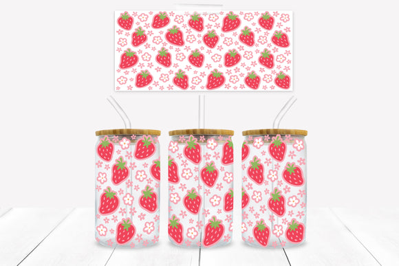 UVD 153 GC16 Strawberries and Flowers - 16 oz Glass Cup Wrap