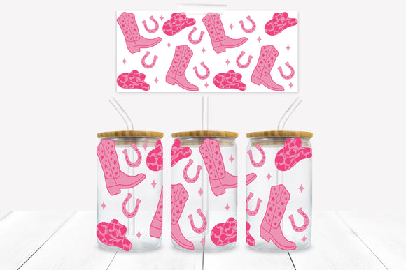 UVD 156 GC16 Pink Cowgirl Boots - 16 oz Glass Cup Wrap