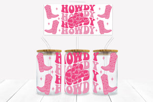 UVD 157 GC16 Pink Cowgirl Howdy - 16 oz Glass Cup Wrap