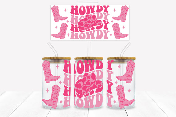 UVD 157 GC16 Pink Cowgirl Howdy - 16 oz Glass Cup Wrap