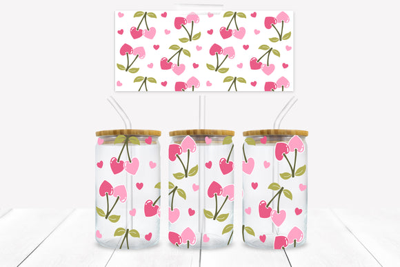 UVD 163 GC16 Heart Cherries - 16 oz Glass Cup Wrap