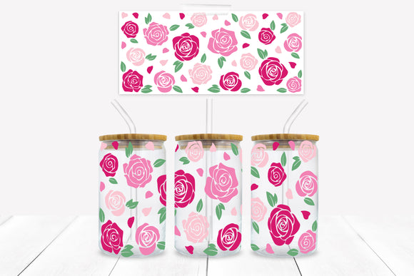 UVD 167 GC16 Pink Roses - 16 oz Glass Cup Wrap