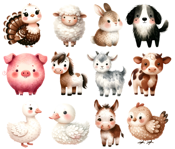 UVD 173 Farm Animals - Premium UV Decal Pack - Set of 12 High-Quality Designs