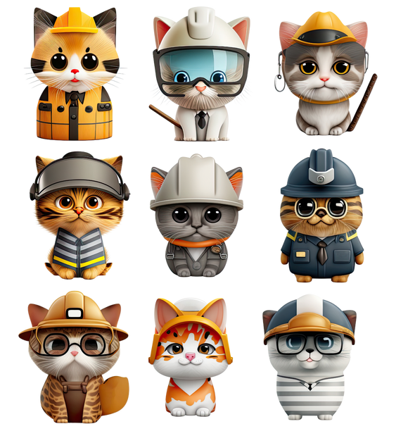 UVD 177 Cartoon Cats - Premium UV Decal Pack - Set of 9 High-Quality Designs