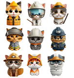 UVD 177 Cartoon Cats - Premium UV Decal Pack - Set of 9 High-Quality Designs