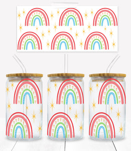 Rainbow and Starbursts - UVD 53 - 16 oz Glass Cup Wrap