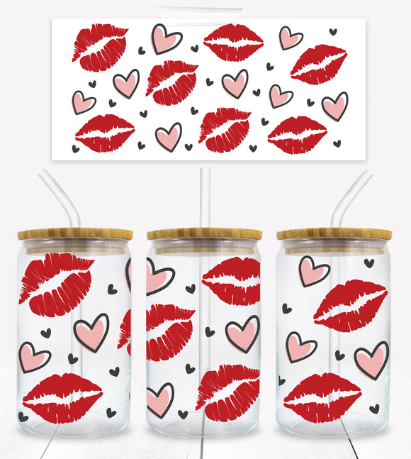 Lips and Hearts - UVD 24 - 16 oz Glass Cup Wrap