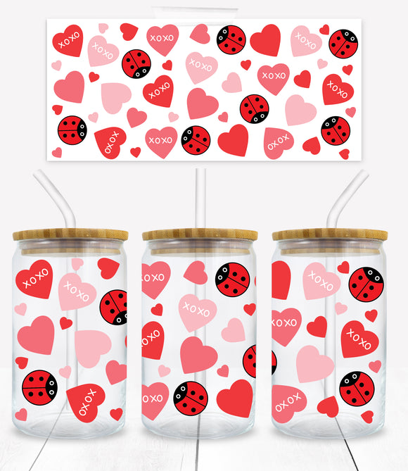 Ladybug Heart Wrap - UVD 34 - 16 oz Glass Cup Wrap