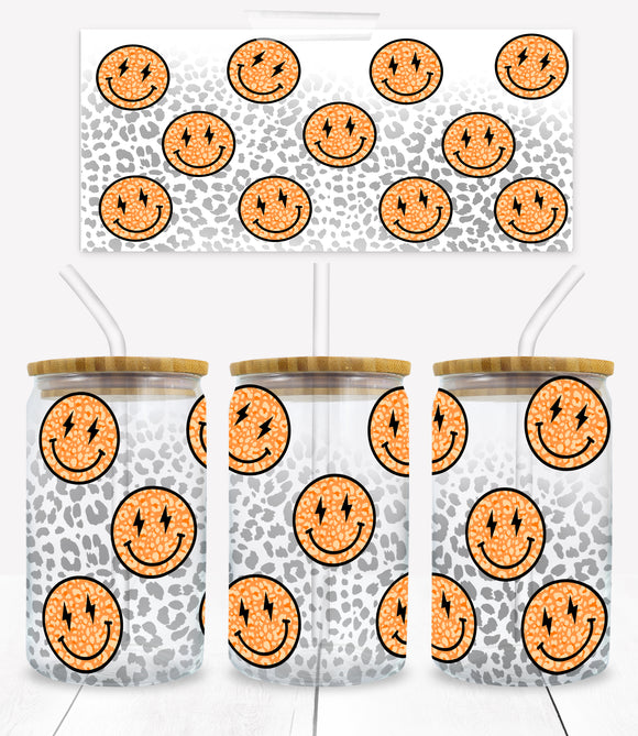 Leopard Smiley - UVD 43 - 16 oz Glass Cup Wrap