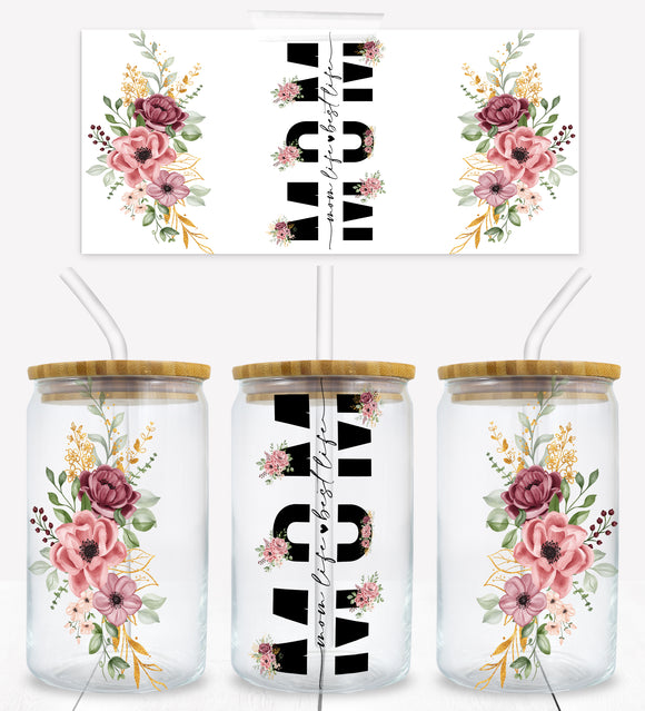 Mom Flower - UVD 58 - 16 oz Glass Cup Wrap