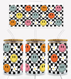 Smiley Checkered - UVD 72 - 16 oz Glass Cup Wrap
