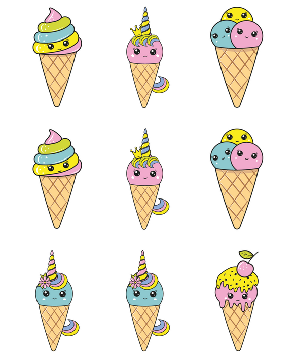 UVD 96 Kawaii Ice Cream - Premium UV Decal Pack - Set of 9 High-Quality Designs