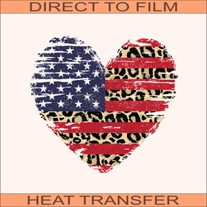 Flag Heart Leopard  | Ready to Press Heat Transfer 9" x 8.4"