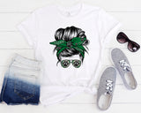 Tigers Messy Bun - Green | Ready to Press Heat Transfer 9.5" x 9.9"