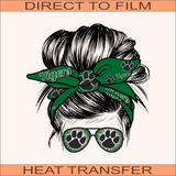 Tigers Messy Bun - Green | Ready to Press Heat Transfer 9.5" x 9.9"