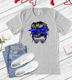 Panthers Messy Bun ROYAL | Ready to Press Heat Transfer 9.5" x 99"